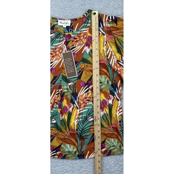 NWT Panama Jack Womens Top Linen Blend Puff Slv Tropical Boxy V Neck Boho Sz M - Picture 6 of 11
